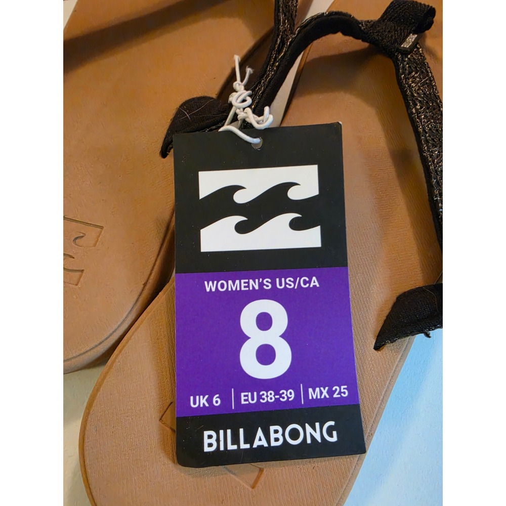 Billabong Womens Flip Flop Sandals Black Tan Thong Beach Shoes Size 8 NEW - Picture 3 of 3